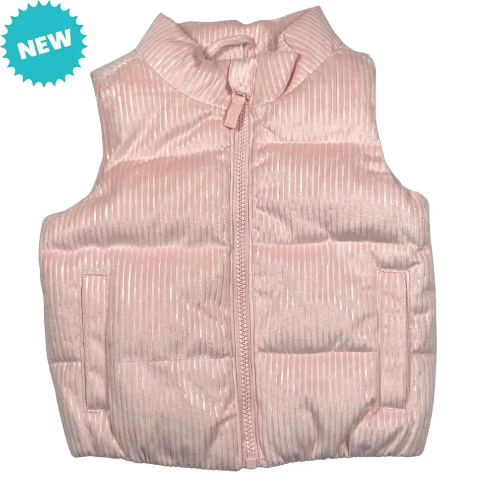 Okie Dokie Baby Girl Size 12M Puffer Vest Full Zip Pink Pockets NEW